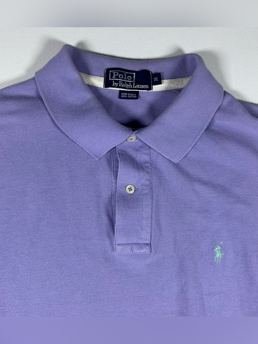 Vintage Polo Ralph Lauren Mens XL Polo Shirt Lavender USA Made Green Pony 90s